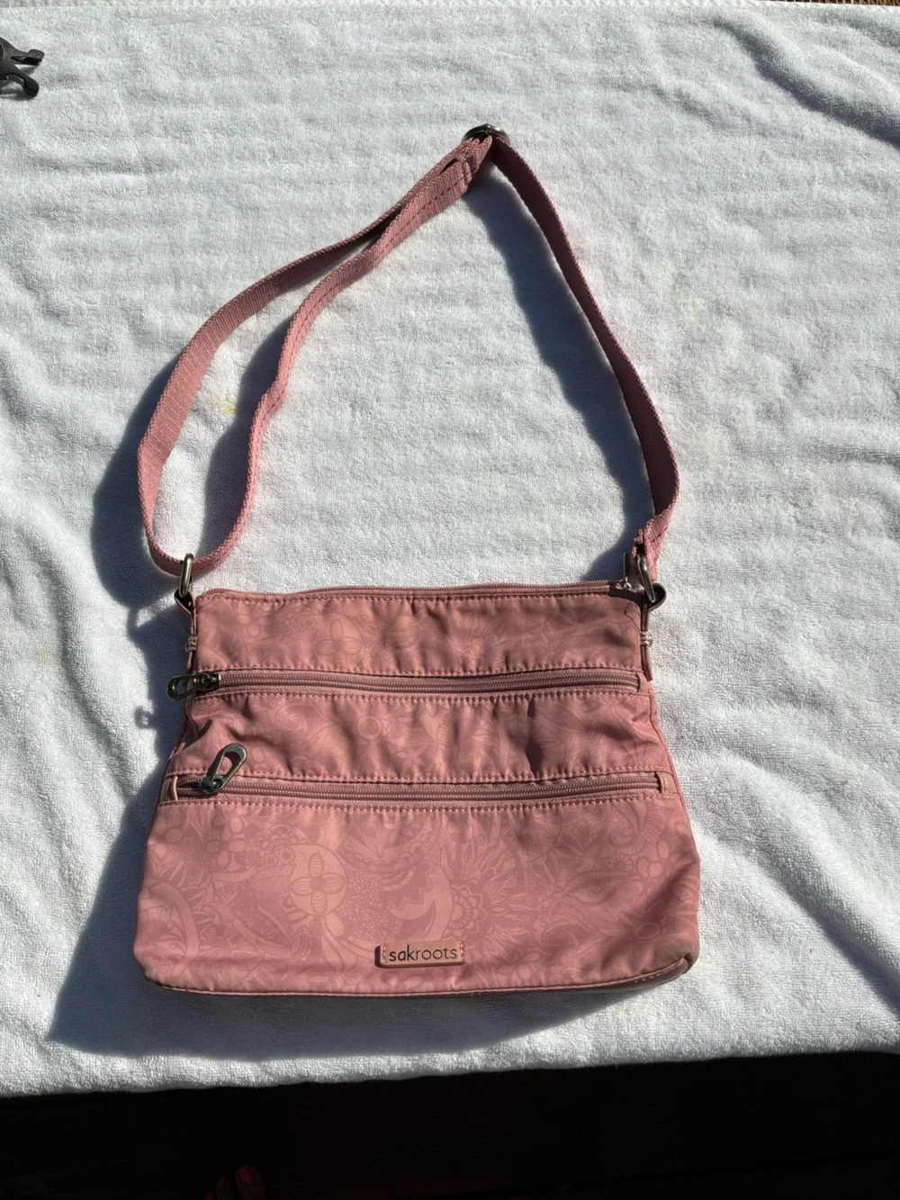 Sakroots Dusty Pink Floral-Print Crossbody Bag